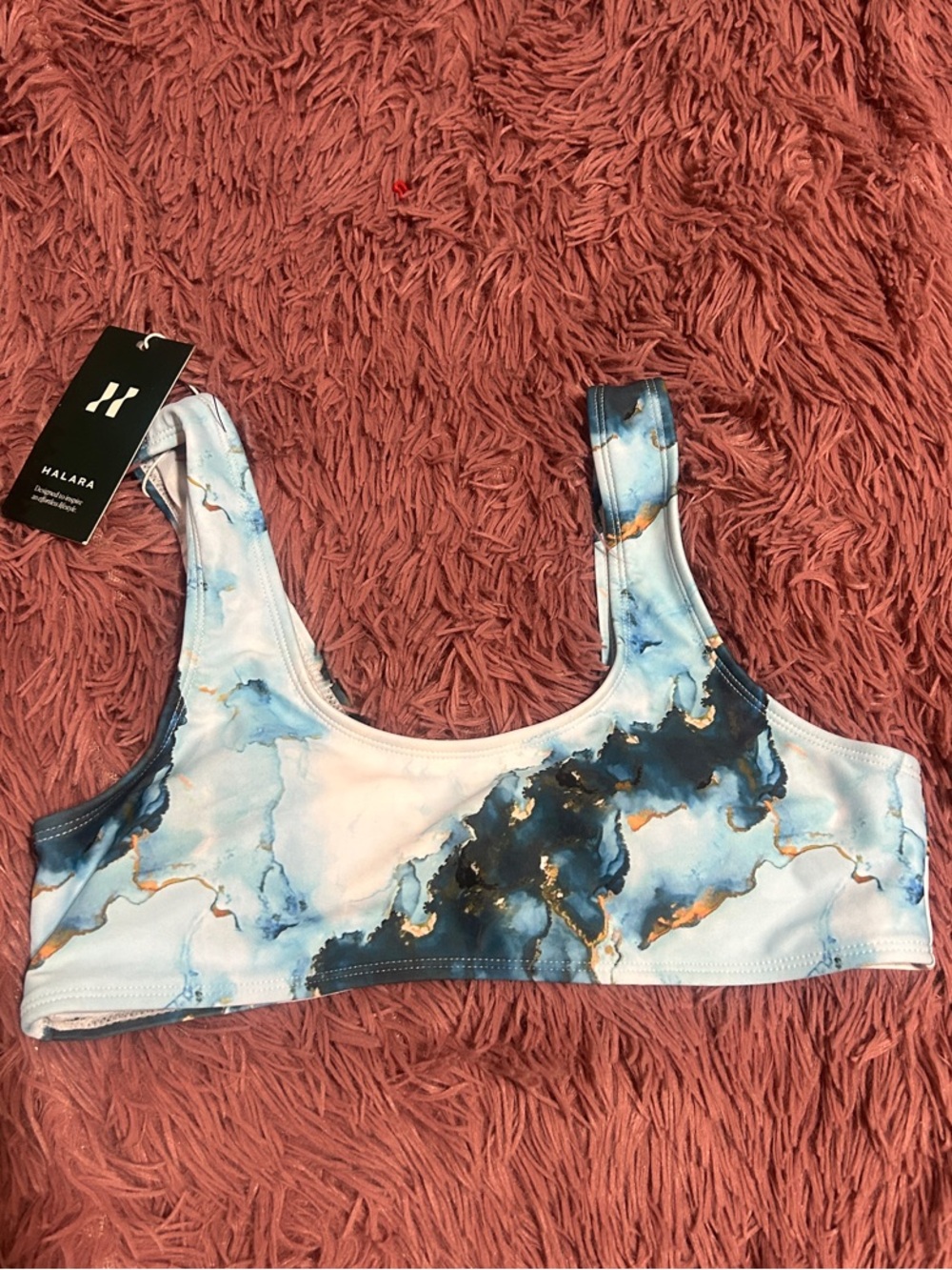 Halara Blue Marble-Print Swim Top